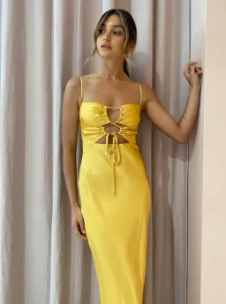 Shona Joy Alma Lace Up Midi Dress Saffron Yellow Size AU 12 for rent on The Volte - image 2