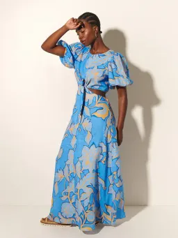 Kivari Taniana Cut Out Maxi Dress Blue Floral Size 12 for rent on The Volte - image 5