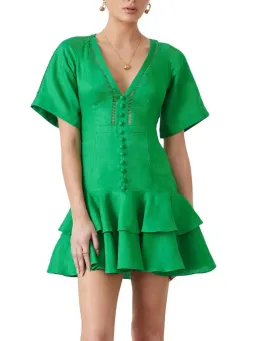 Joslin Gwen Linen Mini Dress Green Size 18 for rent on The Volte - image 3