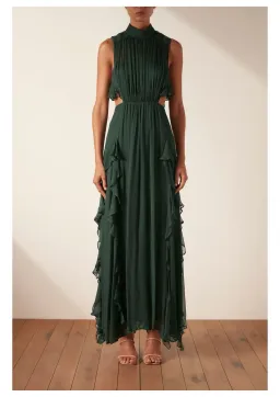 Shona Joy Lèonie Backless Frill Maxi Dress in Rosemary Green Size 6 for rent on The Volte - image 1