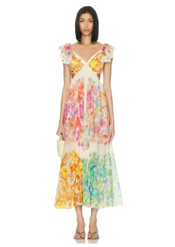 Zimmermann Raie Frill Shoullder Midi Dress Multi Floral Size 1 / AU 10 for rent on The Volte - image 1