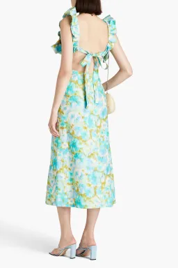 Zimmermann High Tide Ruffle Midi Dress Aqua Ikat Floral Size 1 / AU 10 for rent on The Volte - image 2