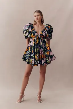 AJE Gabrielle Mini Plunge Dress Midnight Floral Size 14  for rent on The Volte - image 1