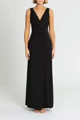 Montique Amalia Jersey Wrap Gown in Black Size 12 for rent on The Volte - image 1