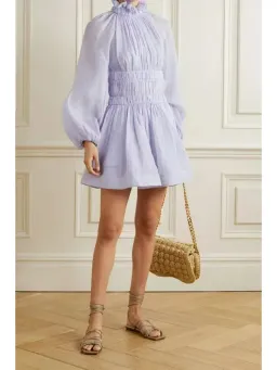 Zimmermann Luminous Long Sleeve Mini Dress Lavender Size 0 / AU 8  for rent on The Volte - image 1