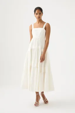 Aje Sophie Tiered Midi Dress in Ivory Size 8 for rent on The Volte - image 1