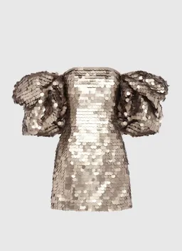 Leo Lin Brenda Sequin Puffy Sleeve Mini Dress Gold Size 8 for rent on The Volte - image 1