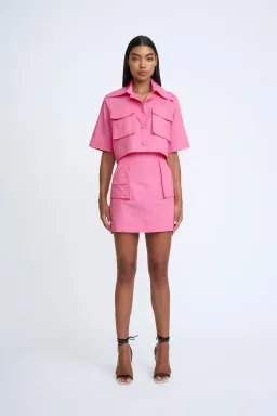 By Johnny Pink Salt Pocket Crop Shirt & Mini Skirt Set in Pink Salt Size 10 for rent on The Volte - image 1