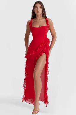 House of CB Ariela Ruffle Maxi Dress Cherry Red Size S / AU 8 for rent on The Volte - image 6