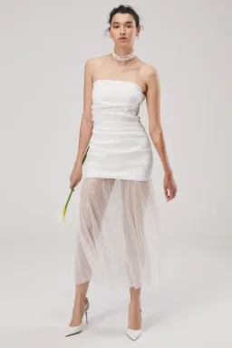 Misha Nasrin Strapless White Sequin Midi Dress Size 8/S for rent on The Volte - image 4