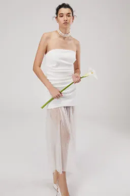 Misha Nasrin Strapless White Sequin Midi Dress Size 8/S for rent on The Volte - image 1