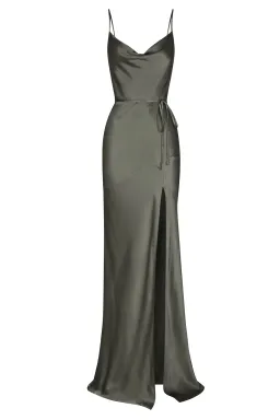 Shona Joy La Lune Bias Cowl Maxi Dress In Olive Size 8 for rent on The Volte - image 6
