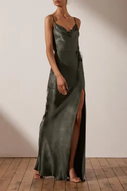 Shona Joy La Lune Bias Cowl Maxi Dress In Olive Size 8 for rent on The Volte - image 2
