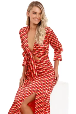 Nicholas Perle Tie Front Midi Dress in Geo Print Size 16 for rent on The Volte - image 3