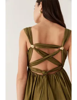 Aje Nova Tie Back Midi Dress Green Size 10 for rent on The Volte - image 4
