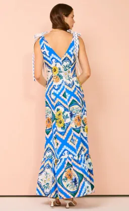 By Nicola Adoncia Tie Sleeve Maxi Dress Azure Blue Floral Size 10 for rent on The Volte - image 3
