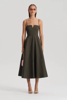 Scanlan Theodore Sateen Resin Trim Dress Khaki Size 10 for rent on The Volte - image 2