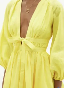 Zimmermann Shelly Plunge Bow Mini Dress Yellow Size 3/ Au 14 for rent on The Volte - image 3
