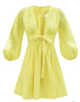 Zimmermann Shelly Plunge Bow Mini Dress Yellow Size 3/ Au 14 for rent on The Volte - image 5