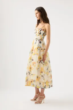 Aje Botanica Cross Back Midi Dress Pressed Sunflowers Size 10 for rent on The Volte - image 2