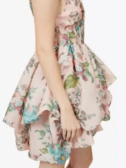 Zimmermann Matchmaker Drape Mini Dress Pink Barkcloth Floral Size 0 / AU 8 for rent on The Volte - image 4