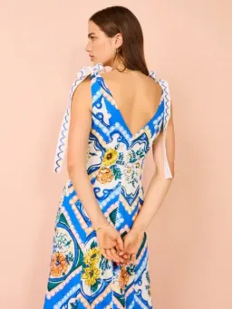 By Nicola - Adoncia Tie Shoulder Maxi Dress In Azure Floral - Size 8 for rent on The Volte - image 3