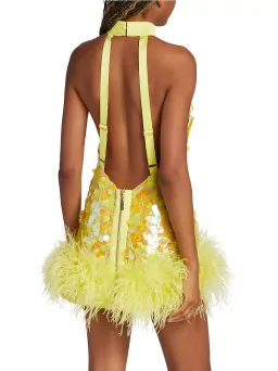 Bronx and Banco Izzy Sequin & Feather Mini Dress Yellow Size AU 6 for rent on The Volte - image 4
