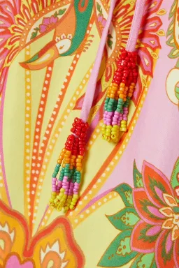 Farm Rio + Net Sustain Bead-embellished Satin Mini Dress Printed Size AU 6 for rent on The Volte - image 3