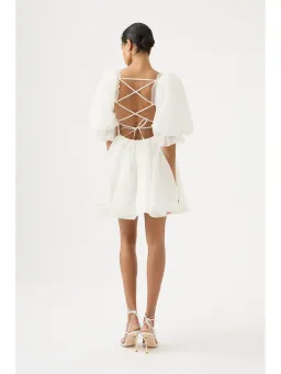 Aje Astrid Tie Back Mini Dress Ivory Size AU 6   for rent on The Volte - image 4