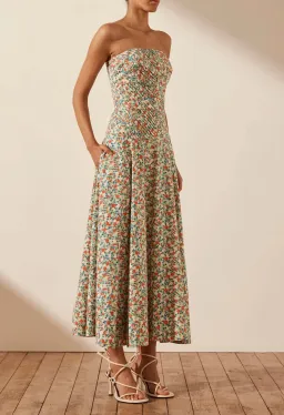 Shona Joy Ulani Strapless Pleated Midi Dress Multi Floral Size 10 for rent on The Volte - image 2