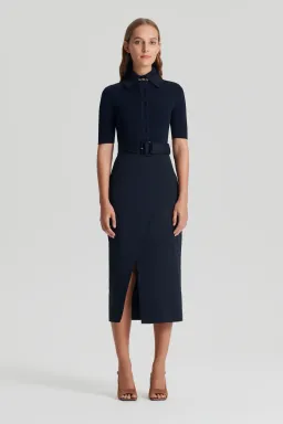 Scanlan Theodore Crepe Knit Pencil Cotton Dress Navy Size 12 for rent on The Volte - image 1