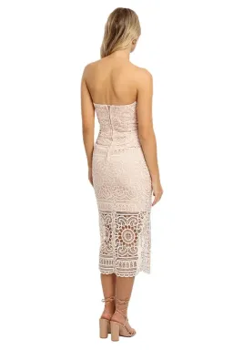 Nicholas Blush Geo Floral Lace Strapless Dress Pink Size 12 for rent on The Volte - image 3