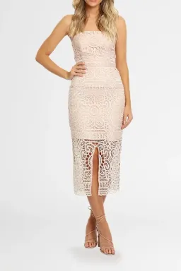 Nicholas Blush Geo Floral Lace Strapless Dress Pink Size 12 for rent on The Volte - image 1