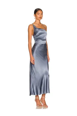 Shona Joy La Lune Asymmetrical Bias Cowl Midi Dress Blue Smoke Size 8 for rent on The Volte - image 2