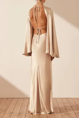 Shona Joy La Lune Flared Sleeve Open Back Maxi Dress Gold Size 6 for rent on The Volte - image 3