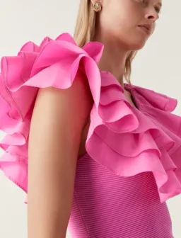 Aje Transcendent Ruffle Midi Dress Cerise Pink Size S / AU 8 for rent on The Volte - image 4