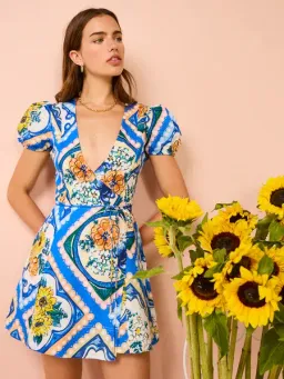 By Nicola Havana Wrap Mini Dress Azure Floral Size 8 for rent on The Volte - image 2
