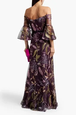 Marchesa Notte Embroidered Burgundy Gown Floral Size 8 for rent on The Volte - image 2