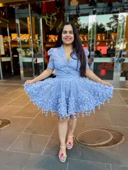 Zimmermann High Tide Lace Blouse & Flip Mini Skirt Set Periwinkle Size 3 / AU 14 for rent on The Volte - image 3