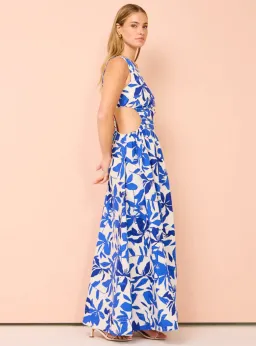 Shona Joy Bleue Asymmetrical Cut Out Maxi Dress Ivory/Aqua Size 8 for rent on The Volte - image 2
