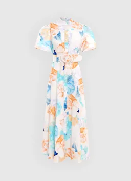 Leo Lin Bianca Short Sleeve Midi Dress in Rosebud Floral Print in Cream Size 14 for rent on The Volte - image 4