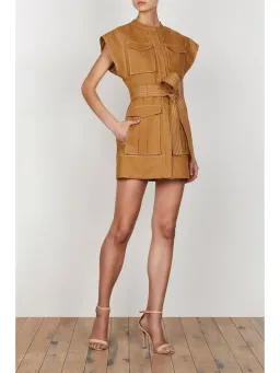 Shona Joy Eams Linen Utility Mini Dress in Nutmeg Size AU 8 for rent on The Volte - image 1