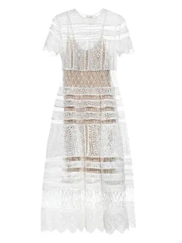 Zimmermann Riot Eyelet Bell Nylon Blend Midi Dress White Size 0 / AU 8 for rent on The Volte - image 5