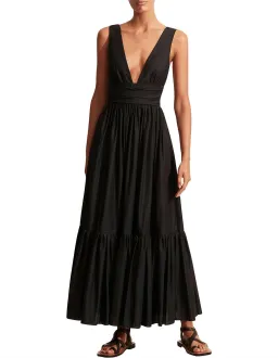Matteau Tiered Plunge Dress Black Size 4 / AU 12 for rent on The Volte - image 1