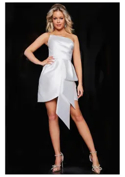 Jovani 36596 Asymmetric Neck Homecoming Dress Ivory Size 8 for rent on The Volte - image 1