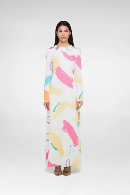 Daska High Neck Long Sleeve Maxi Dress In Multi Print Size AU 12 for rent on The Volte - image 1