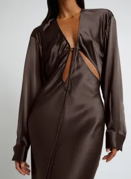 Christopher Esber Triquetra Front Tie Shirt Dress in Cocoa Size AU 8 for rent on The Volte - image 2