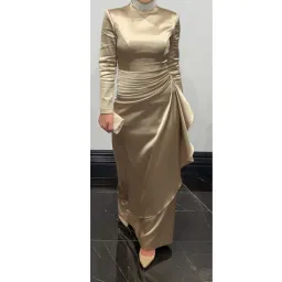 Jafrie By R Satin Long Sleeve Dress Gold Size 8 for rent on The Volte - image 4