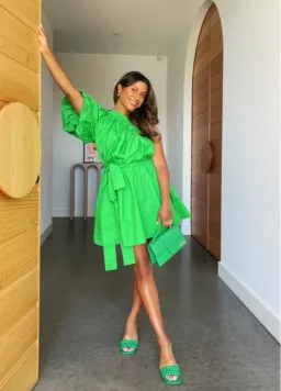 Oroton One Shoulder Mini Dress Green Size 6 for rent on The Volte - image 4