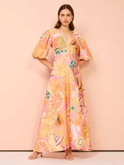 By Nicola Bolero Maxi Gathered Neckline Dress In Fruit Punch Size AU 8 for rent on The Volte - image 1